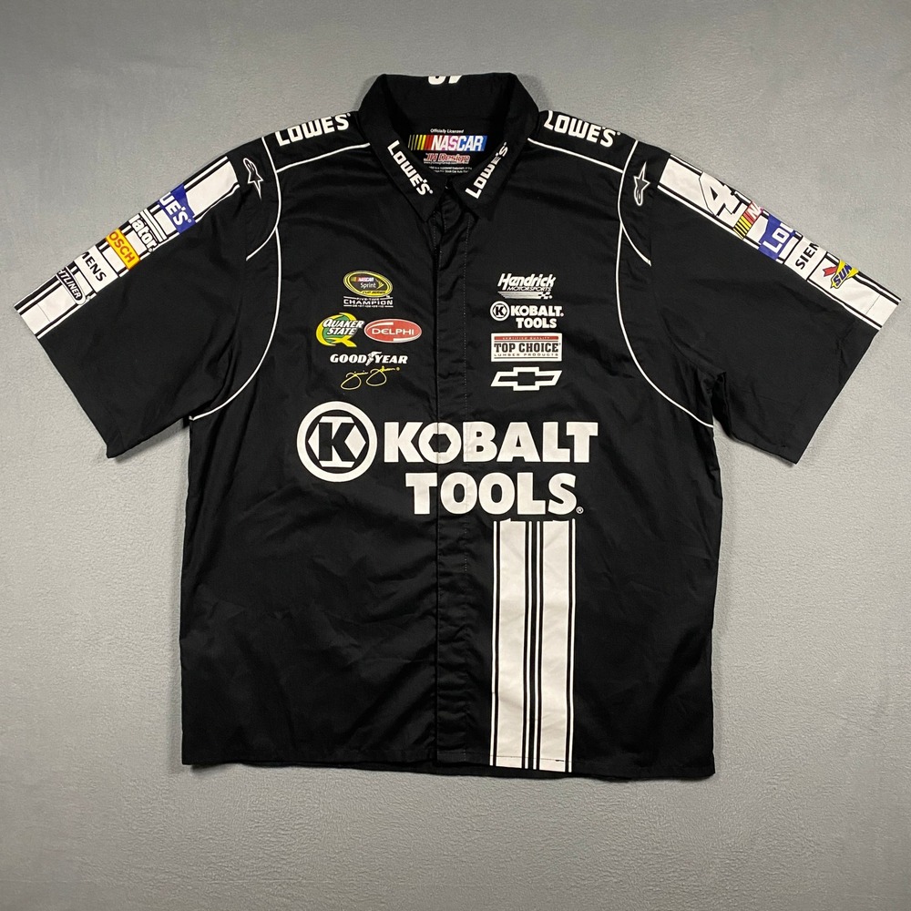 JH Design NASCAR Pit Shirt Mens XL Black Jimmie Johnson 48 Lowe's Kobalt Tools